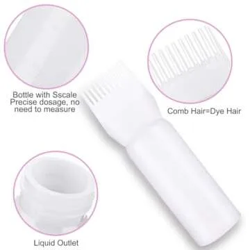 Artifresco Hair Oiling Applicator, Root Comb Applicator Bottle with Graduated Scale 6 Ounce Oil Applicator for Hair Dye Hair Root Comb Color for Scalp Treatment Essential White