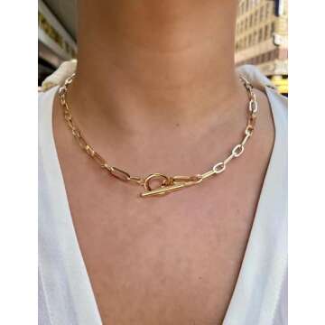 AILPIWE 18K Gold Plated Paperclip Chain Necklace for Women Gold Paperclip Link Chain Necklace for Wo...
