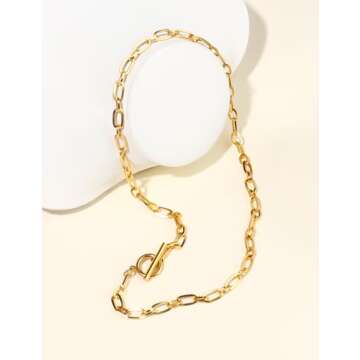 AILPIWE 18K Gold Plated Paperclip Chain Necklace for Women Gold Paperclip Link Chain Necklace for Women 16 Inches