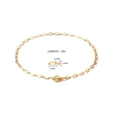 AILPIWE 18K Gold Plated Paperclip Chain Necklace for Women Gold Paperclip Link Chain Necklace for Women 16 Inches