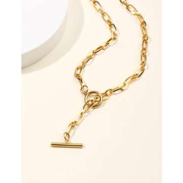 AILPIWE 18K Gold Plated Paperclip Chain Necklace for Women Gold Paperclip Link Chain Necklace for Women 16 Inches