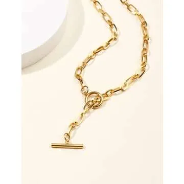 AILPIWE 18K Gold Plated Paperclip Chain Necklace for Women Gold Paperclip Link Chain Necklace for Women 16 Inches