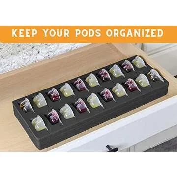 Polar Whale 2 Cocktail Capsule Drawer Organizers Tray Insert Compatible with Bartesian for Kitchen Home Bar Party Waterproof Washable Black Foam 20 Compartment 7.75 x 20 Inches