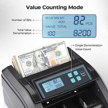 MUNBYN IMC51 Money Counter Machine Count Value, Add+Batch/Add+ Value Mode Bill Counter, UV/MG/IR/MT ...