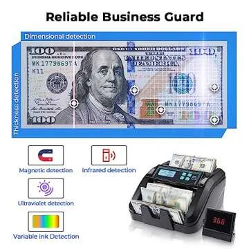MUNBYN IMC51 Money Counter Machine Count Value, Add+Batch/Add+ Value Mode Bill Counter, UV/MG/IR/MT Detection, USD only Cash Counter,1100 Bills/min, Money Counting Machine with LCD Display (Black)