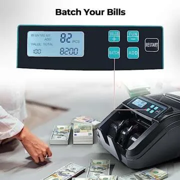 MUNBYN IMC51 Money Counter Machine Count Value, Add+Batch/Add+ Value Mode Bill Counter, UV/MG/IR/MT Detection, USD only Cash Counter,1100 Bills/min, Money Counting Machine with LCD Display (Black)