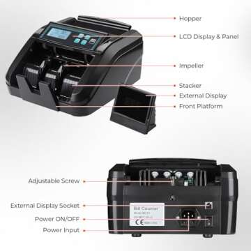 MUNBYN IMC51 Money Counter Machine Count Value, Add+Batch/Add+ Value Mode Bill Counter, UV/MG/IR/MT Detection, USD only Cash Counter,1100 Bills/min, Money Counting Machine with LCD Display (Black)