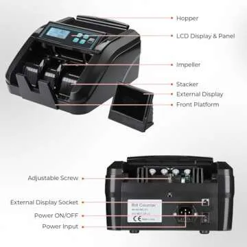 MUNBYN IMC51 Money Counter Machine Count Value, Add+Batch/Add+ Value Mode Bill Counter, UV/MG/IR/MT Detection, USD only Cash Counter,1100 Bills/min, Money Counting Machine with LCD Display (Black)