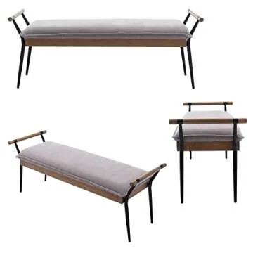 DUOMAY Modern Rectangle Ottoman Bench with Arms and Metal Legs, Mid Century Chenille Fabric Dining Table Bench Footstool Entryway Shoe Bench for Dining Room Bedroom Living Room, Grey