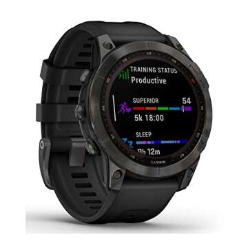 Garmin fenix 7 Solar, adventure smartwatch, with Solar Charging Capabilities, rugged outdoor watch with GPS, touchscreen, health and wellness features, slate gray with black band