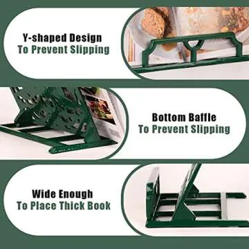 MINLUFUL Vintage Cookbook Stand, Durable Wrought Cast Iron Recipe Book Holder for Kitchen Counter, Large Metal Cook Book Stand with Pumpkin Design, Green