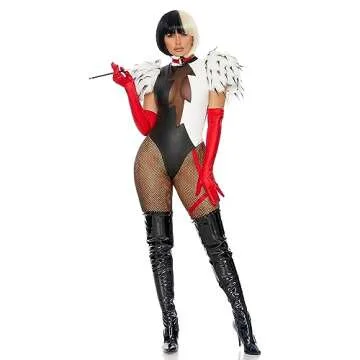 Forplay Womens 3pc. Movie Villain Character Adult Sized Costumes, Black White, Medium/Large US