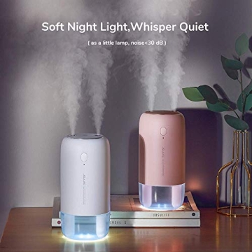 JISULIFE 500ml Portable Humidifier Dual Mist 3600mAh Battery