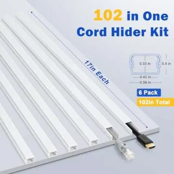 Cord Hider for One Cord, 102in Cable Hider, Paintable Wire Covers for Cords Wall, PVC Wire Hider, Single Cable Raceway for A Thick Extension Cord, Wall Cord Concealer, 6xL17in W0.59 H0.4in, White