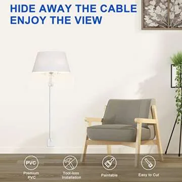 Cord Hider for One Cord, 102in Cable Hider, Paintable Wire Covers for Cords Wall, PVC Wire Hider, Single Cable Raceway for A Thick Extension Cord, Wall Cord Concealer, 6xL17in W0.59 H0.4in, White