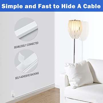 Cord Hider for One Cord, 102in Cable Hider, Paintable Wire Covers for Cords Wall, PVC Wire Hider, Single Cable Raceway for A Thick Extension Cord, Wall Cord Concealer, 6xL17in W0.59 H0.4in, White