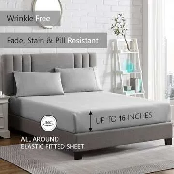 American Home Collection King Sheet Set - 16-Inch Deep Pocket - Ultra Soft Microfiber King Size Bed Sheets - Breathable, Wrinkle and Fade Resistant, Easy Care - 4 Piece Set (King, Light Grey)