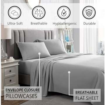 American Home Collection King Sheet Set - 16-Inch Deep Pocket - Ultra Soft Microfiber King Size Bed Sheets - Breathable, Wrinkle and Fade Resistant, Easy Care - 4 Piece Set (King, Light Grey)