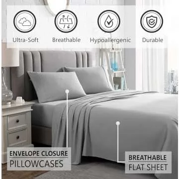 American Home Collection King Sheet Set - 16-Inch Deep Pocket - Ultra Soft Microfiber King Size Bed Sheets - Breathable, Wrinkle and Fade Resistant, Easy Care - 4 Piece Set (King, Light Grey)