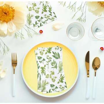 Gift Boutique 100 Pcs Herbs Botanical Guest Napkins Disposable Spring Summer Greenery Dessert Napkin for Flowers Floral Birthday Party Supplies