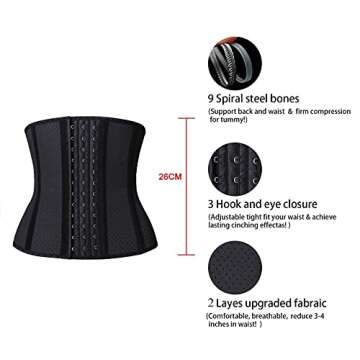 YIANNA Short Torso Waist Trainer for Women Tummy Control Underbust Sports Workout Hourglass Body Shaper, YA110266-Black-XS