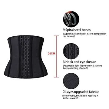 YIANNA Short Torso Waist Trainer for Women Tummy Control Underbust Sports Workout Hourglass Body Shaper, YA110266-Black-XS
