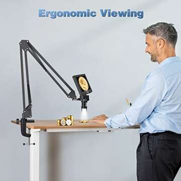 Hayve Microscope Arm Stand，Adjustable Metal Bracket with Clamp and Grommet Base，Coin Microscope Mount ，Compatible with Model DM4 DM9 MS1 MS3& Most 4.3'',7'' Digital Microscopes (1.37inch(for DM9-H))