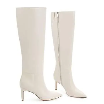 Easyfox White Knee High Boots for Women Comfortable Stiletto
