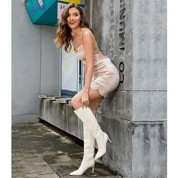 Easyfox White Knee High Boots for Women Comfortable Stiletto