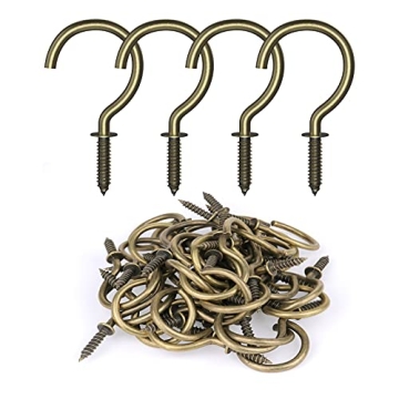 RELBRO 50 Pcs Heavy Duty Bronze Screw Hooks for Indoor & Outdoor Use