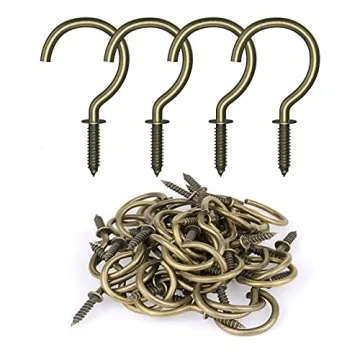 RELBRO 50 Pcs Heavy Duty Bronze Screw Hooks for Indoor & Outdoor Use