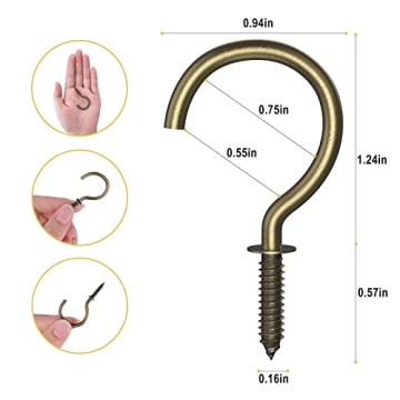 RELBRO 50 Pcs Heavy Duty Bronze Screw Hooks Indoor Outdoor
