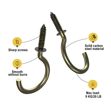 RELBRO 50 Pcs Heavy Duty Bronze Screw Hooks Indoor Outdoor