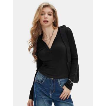 EXLURA Women's 2025 Fall Henley T-Shirt - Slim Fit