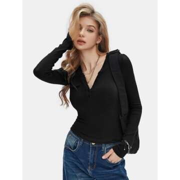 EXLURA Women's 2025 Fall Henley T-Shirt - Slim Fit