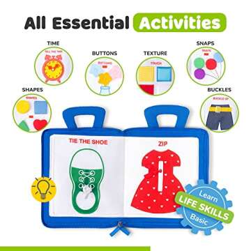 deMoca Toddler Busy Book for 1 Year Old, Quiet Book Montessori Toy for 1 2 3 Year Old with Sensory Preschool Learning Activities for Fine Motor Skills, Boy & Girl Toddler Travel Toy with 9 Pages