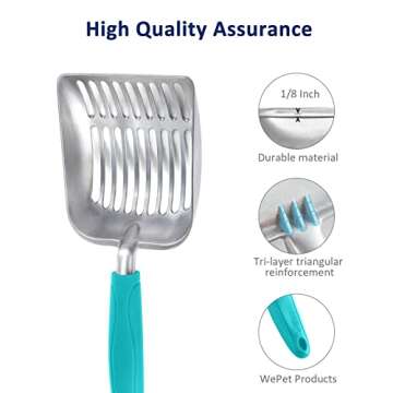 WePet Cat Litter Scoop, Aluminum Alloy Sifter, Kitty Metal Scooper, Deep Shovel, Long Handle, Poop Sifting, Kitten Pooper Lifter, Durable, Heavy Duty, for Litter Box