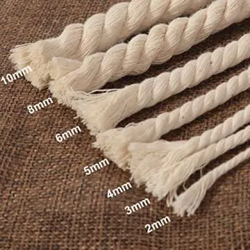 XKDOUS Macrame Cord 4mm x 150Yards, Natural Cotton Macrame Rope, 3 Strand Twisted Cotton Cord for Wall Hanging, Plant Hangers, Crafts, Knitting, Decorative Projects, Soft Undyed Cotton Rope