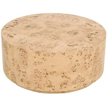 Meridian Furniture 270-C Burl Collection Mid-Century Modern Coffee Table with Ash Burl Wood, Curved Art Deco Design, 36" W x 36" D x 15" H, Natural