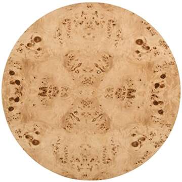 Meridian Furniture 270-C Burl Collection Mid-Century Modern Coffee Table with Ash Burl Wood, Curved Art Deco Design, 36" W x 36" D x 15" H, Natural