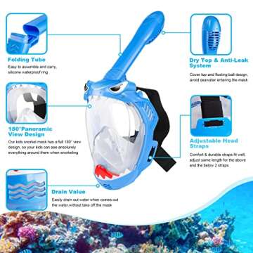 Zipoute Snorkel Full Face Snorkel Mask for Kids - 180° Panoramic, Safe & Portable