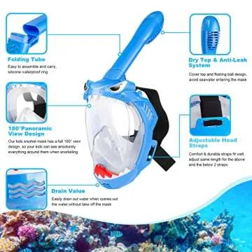Zipoute Snorkel Full Face Snorkel Mask for Kids - 180° Panoramic, Safe & Portable