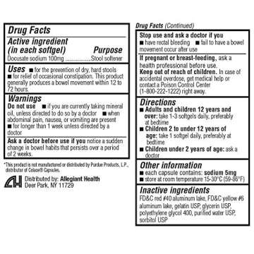 HealthA2Z® Stool Softener | Docusate Sodium 100mg | Red Capsules | Dependable | Gentle Constipation Relief (100 Counts (Pack of 1))