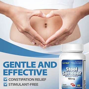 HealthA2Z® Stool Softener | Docusate Sodium 100mg | Red Capsules | Dependable | Gentle Constipation Relief (100 Counts (Pack of 1))