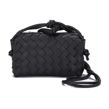Woven Crossbody Bags for Women，Fashion Leather Lightweight Handbags Shoulder Bag Phone Wallet Purs...