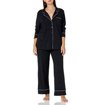 Women's Black Cotton Modal Pajama Set - Plus Size