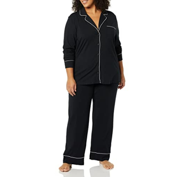 Women's Black Cotton Modal Pajama Set - Plus Size