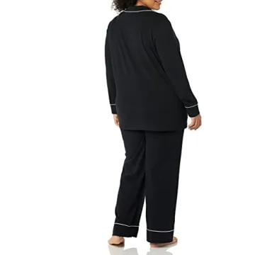 Women's Black Cotton Modal Pajama Set - Plus Size