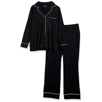 Women's Black Cotton Modal Pajama Set - Plus Size