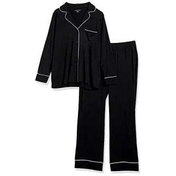Women's Black Cotton Modal Pajama Set - Plus Size
